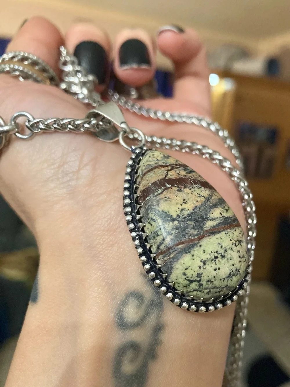 Jasper zebra gemstone Celtic knot steel boho chain necklace